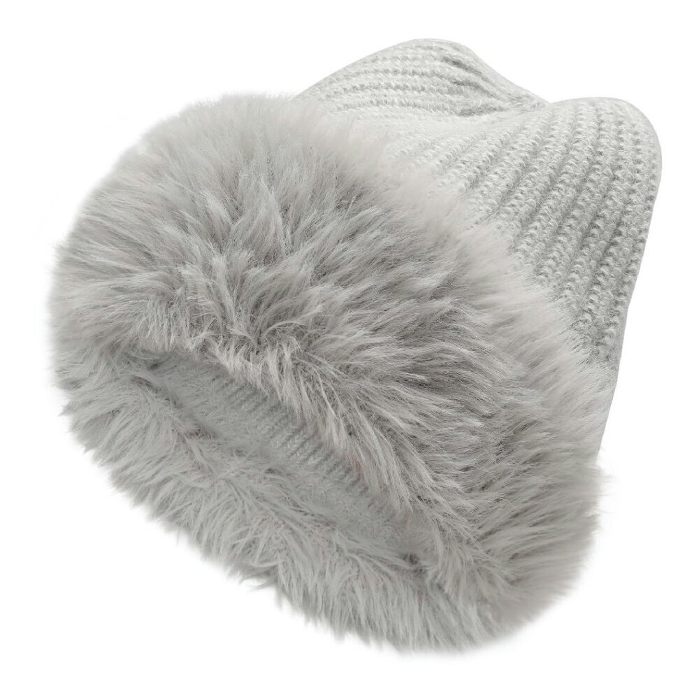 Winter Faux Fur Slouchy Beanie Hat Warm Knit Stretch Cuffed Skull Cap